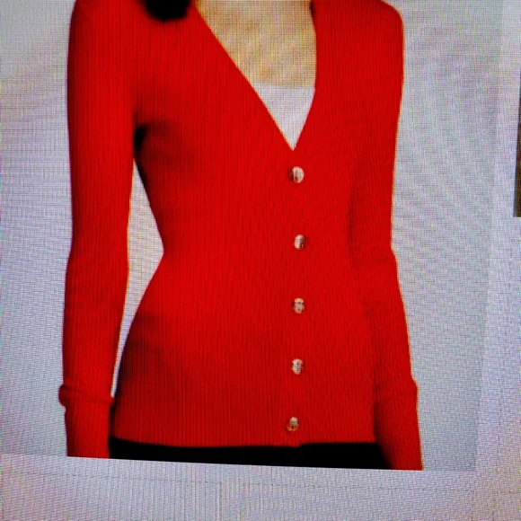 Sweaters Tory Burch Simone Red Rib Knit Cotton Cardigan Poshmark
